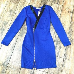 Fitted Dress with Faux Leather Accent